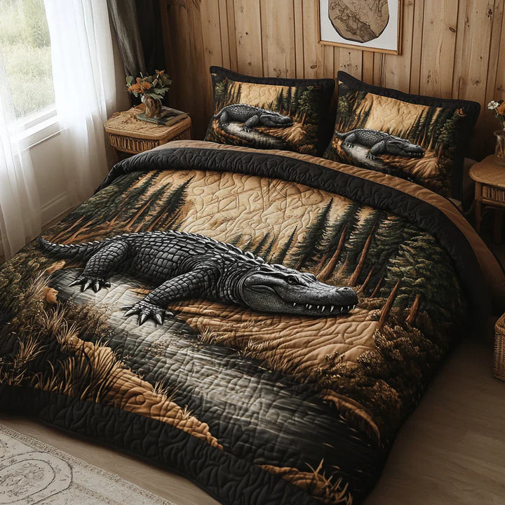 3-Piece Quilted Bedspread Set - Forest Animals