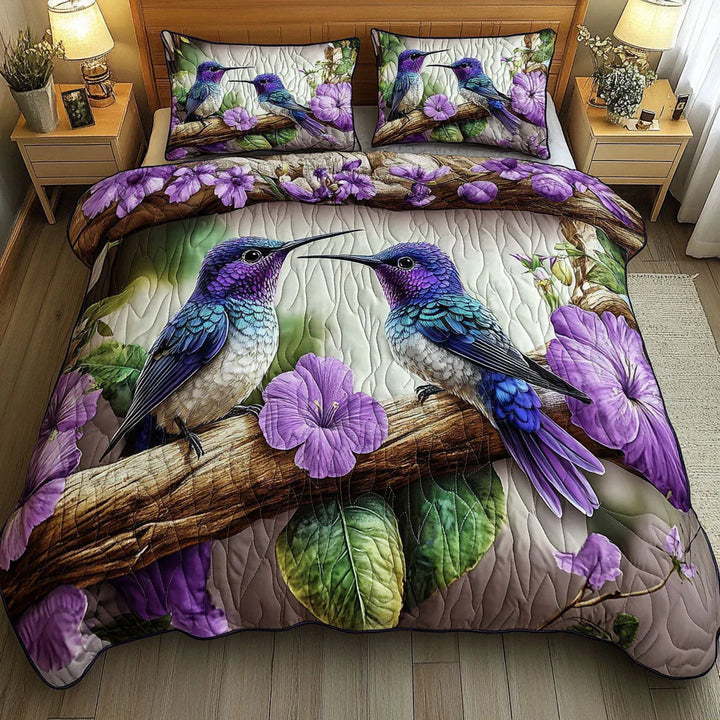 3-Piece Quilted Bedspread Set - Bird Sanctuary