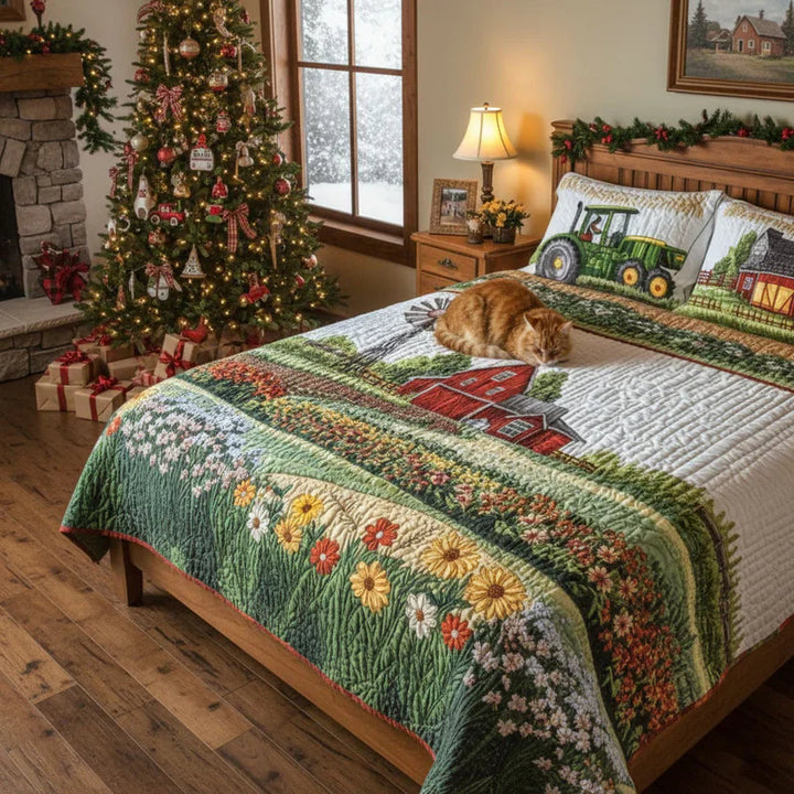3-Piece Quilted Bedspread Set - Happy Farm