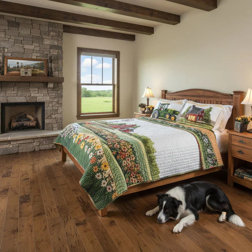 3-Piece Quilted Bedspread Set - Happy Farm