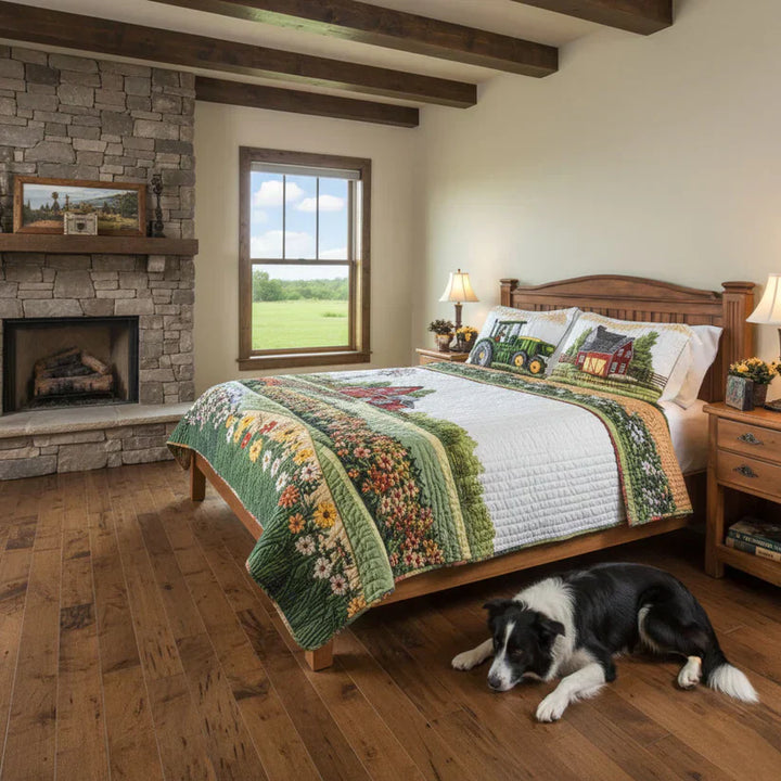 3-Piece Quilted Bedspread Set - Happy Farm