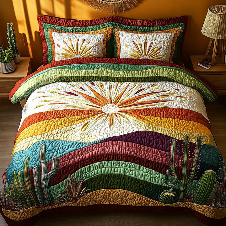 3-Piece Quilted Bedspread Set - Cactus Sunset