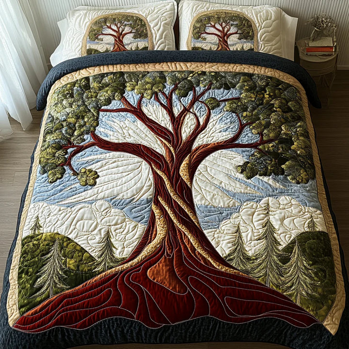 3-Piece Quilted Bedspread Set - Tree of Life