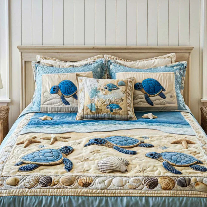 3-Piece Quilted Bedspread Set - Ocean Waves