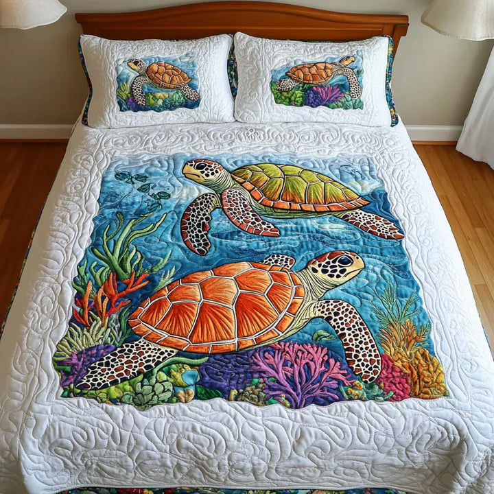 3-Piece Quilted Bedspread Set - Turtles