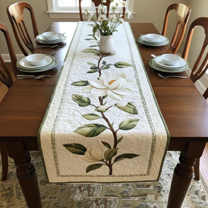 Quilted Table Runner - Rustic Magnolia Flower