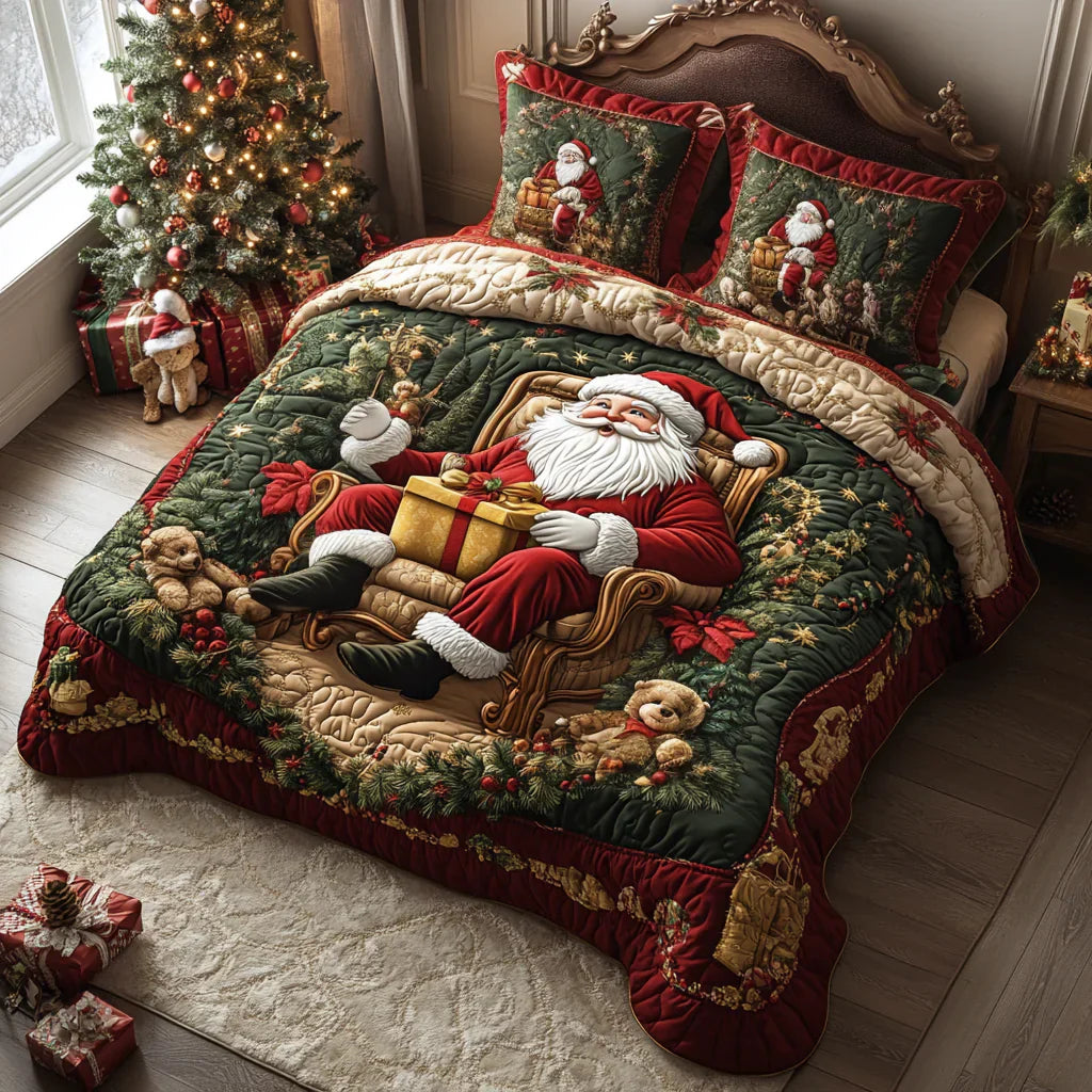 3-Piece Quilted Bedspread Set - Santa Claus Moment