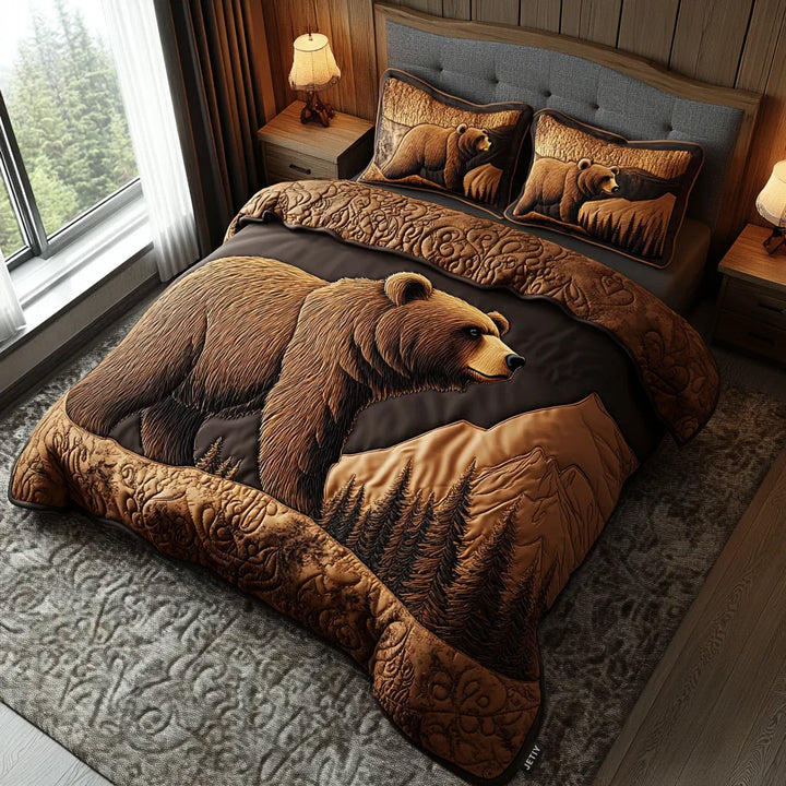 3-Piece Quilted Bedspread Set - Forest Animals