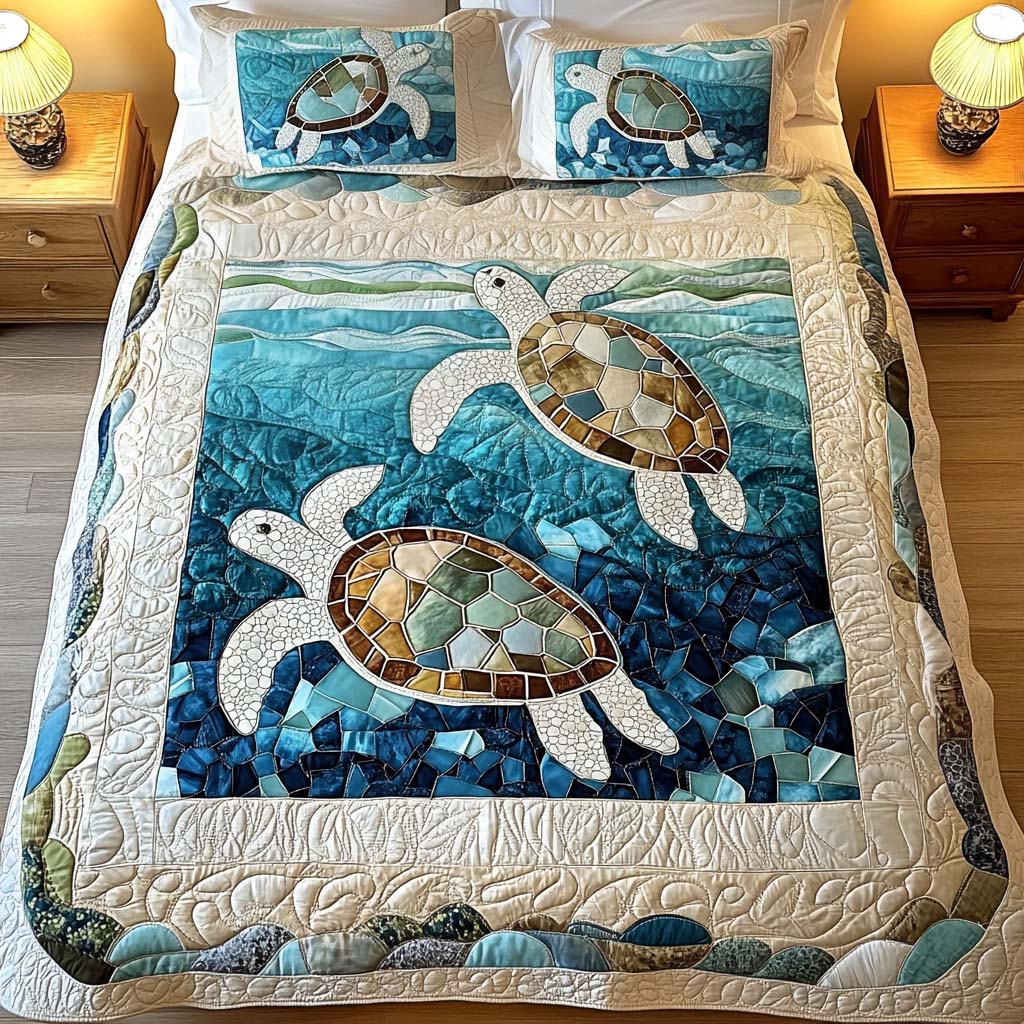 3-Piece Quilted Bedspread Set - Turtles