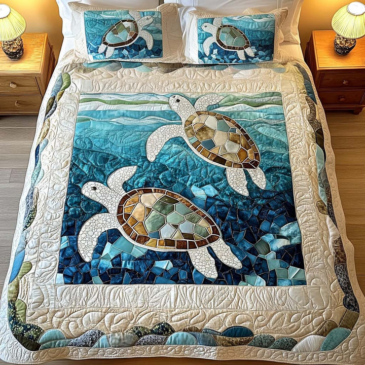 3-Piece Quilted Bedspread Set - Turtles