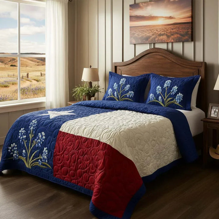3-Piece Quilted Bedspread Set - Texas Pride