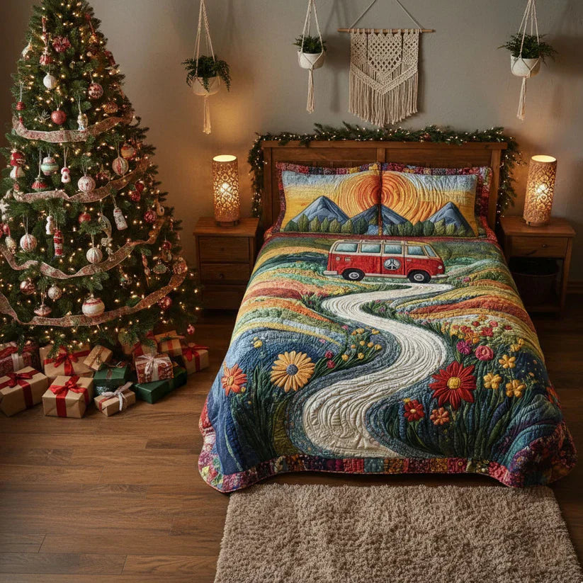 3-Piece Quilted Bedspread Set - Vintage Travel
