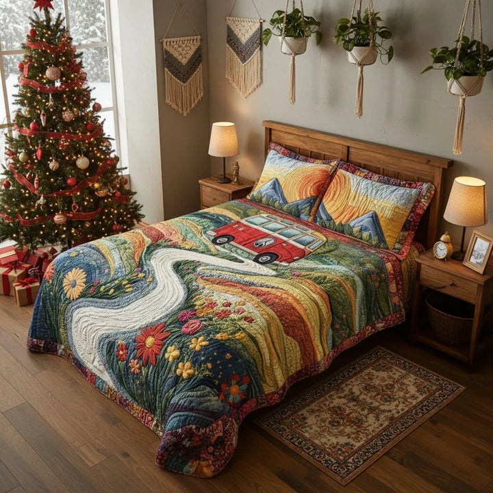 3-Piece Quilted Bedspread Set - Vintage Travel